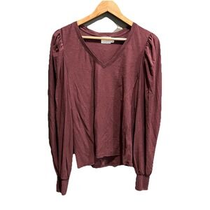 Nation Plum Emilia Balloon Sleeve V Neck Women's Top Size Large